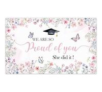 Luminora 72x43inch Pink Wildflower Graduation Backdrop We're So Proud of You Watercolor Floral Butterfly Girl Graduate Prom Party Decorations Banner Props