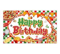 Luminora 72x43inch Pizza Themed Birthday Backdrop Red and Green Fast Food French Fries Background 1st 2nd 3rd Baby Shower Pizza Time Party Banner Supplies