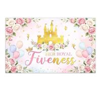 Luminora 72x43inch Polyester Fabric Princess Castle 5th Birthday Backdrop Girls 5 Years Old Background Floral Balloon Tapestry Birthday Party Banner Decorations Photo Booth Props