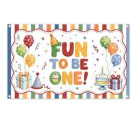 Luminora 72x43inch Polyester Fun to Be One 1st Birthday Backdrop Colorful Balloon Cake Gifts Background One Year Old Party Banner Decorations Photo Booth Props