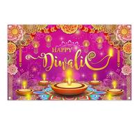 Luminora 72x43inch Rose Pink Autumn Happy Diwali Backdrop Rangoli Fireworks Flowers Oil Lamps Prayer Background Indian Deepavali Festival Party Decor Photo Banner Props