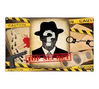 Luminora 72x43inch Top Secret Backdrop Detective Mugshot Fingerprints Handcuffs Caution Tape Background Murder Mystery Party Decorations Photo Props Booth