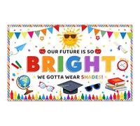 Luminora 72x43inch White Kindergarten Graduate Backdrop Our Future is So Bright Background 2025 Colorful Preschool School Kids Prom Party Decorations Banner