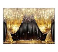 Luminora 7x5ft 2D Digital Printing Luxury Gold Black Curtain Backdrop Shiny Crystal Beaded Drape Stage Background Wedding Birthday Party Event Decoration Photo Banner Props