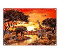 Luminora 7x5ft African Wildlife Sunset Grassland Backdrop Elephants Giraffes Lions Zebras Background Travel Animals Banner Decorations Kids Family Photo Booth Props