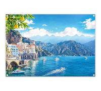 Luminora 7x5ft Amalfi Coast Mediterranean Coastal Town Blue Sea Backdrop