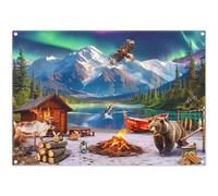 Luminora 7x5ft Arctic Backdrop Aurora Village Snow Mountain Bonfire Adventure Bonfire Camping Background Outdoor Summer Bible School Party Photo Banner Props