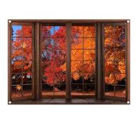 Luminora 7x5ft Autumn Maple Forest Window Scene Backdrop Orange Fall Maple Leaves Background Harvest Thanksgiving Day Kids Adults Decorations Party Photo Banner