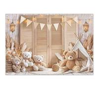 Luminora 7x5ft Beige Bear Boy Birthday Backdrop Bohemian Style Brown Toy Bear Background Newborn Baby Shower Party Decoration Kids Photo Banner Props