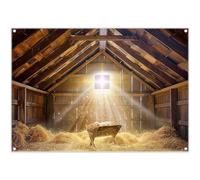 Luminora 7x5ft Birth of Jesus Barn Manger Backdrop Nativity Scene Medieval Renaiss Background Star of Bethlehem Christmas Decoration Party Photo Banner