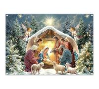 Luminora 7x5ft Birth of Jesus Farm Barn Backdrop Christmas Stable Angel Goat Night Sky Forest Backdrop Kids Family Church Party Decoration Photo Banner Props