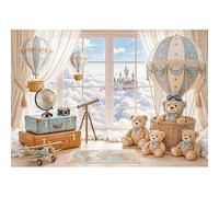 Luminora 7x5ft Blue Hot Air Balloon Toy Bear Airplane Castle Cloud Backdrop