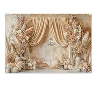 Luminora 7x5ft Boho Rustic Wedding Backdrop Beige Curtain Flowers Pampas Grass Background Anniversary Engagement Party Decor Photo Banner Props