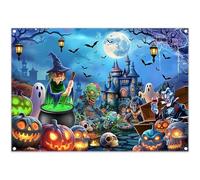 Luminora 7x5ft Cartoon Halloween Night Magic Witch Castle Backdrop Ghost Zombie Skull Potion Pumpkin Bat Backgound Terror Birthday Decor Photo Banner Props