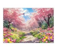 Luminora 7x5ft Cherry Blossom Spring Garden Backdrop Pink Floral Path Butterflies Tulips Background Kids Adults Baby Shower Party Decorations Photo Banner Props