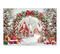Luminora 7x5ft Christmas Arch Village Backdrop Winter House Xmas Trees Gifts Snowy Candy Cane Outdoor Background Celebrate Festival Decor Photo Banner Props