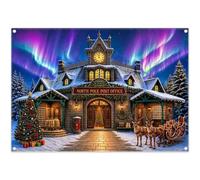 Luminora 7x5ft Christmas North Pole Winter Aurora Post Office Backdrop | Polyester Fabric, Reindeer Sleigh Xmas Tree Gifts Snowy Background, Family Kids Holiday Party Supplies, Outdoor Photo Booth