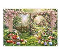 Luminora 7x5ft Easter Backdrop Spring Magic Forest Garden Mushroom Eggs Flowers Grass Background Festival Party Decorations Kids Adults Photo Banner Props