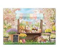 Luminora 7x5ft Easter Market Stall Spring Floral Garden Backdrop Cherry Blossoms Tulips Bunny Colorful Eggs Cookies Background Party Decoration Photo Banner Props