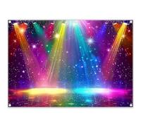Luminora 7x5ft Fabric Disco Rainbow Stage Backdrop 70s 80s 90s Vintage Music Club Dance Background Rock Glow Neon Lights Party Decorations Photo Banner Props