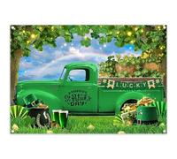 Luminora 7x5ft Fabric Happy St. Patrick's Day Backdrop Spring Green Truck Gold Coin Shamrock Irish Lucky Rainbow Photography Background Holiday Festival Party Decor Photo Props