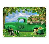 Luminora 7x5ft Fabric Happy St. Patrick's Day Backdrop Spring Green Truck Gold Coin Shamrock Irish Lucky Rainbow Photography Background Holiday Festival Party Decor Photo Props