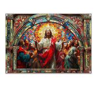Luminora 7x5ft Fabric Jesus Backdrop He is Risen Church Stained Glass Easter Holy Christain Religious Photography Background Party Decorations Festival Photo Props