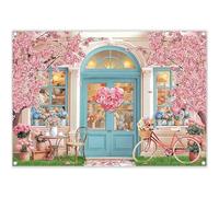 Luminora 7x5ft Fabric Spring Flower Shop Backdrop Valentine's Day Paris Cherry Blossoms Photography Background Wedding Outdoor Party Decorations Photo Bnner Props