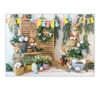 Luminora 7x5ft Fabric Spring Happy Easter Backdrop Bunny Rabbit Eggs Grass Rustic Wood Background Kids Newborn Party Decorations Baby Shower Photo Banner Props