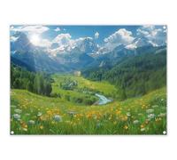 Luminora 7x5ft Fabric Spring Natural Scenery Backdrop Green Grass Mountain Floral Lake Photography Background Outdoor Camping Party Decorations Photo Booth Banner