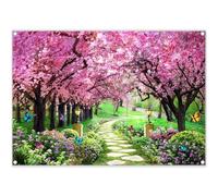 Luminora 7x5ft Fabric Spring Scenery Backdrop Cherry Blossom Sakura Flowers Background Kids Adults Party Decorations Wedding Bridal Photo Banner Props