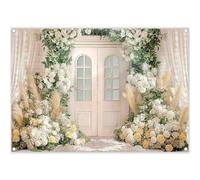 Luminora 7x5ft Fabric Wedding Backdrop White Roses Wall Curtain Boho Floral Photography Background Indoor Bridal Shower Party Decorations Photo Banner Props