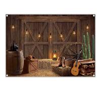 Luminora 7x5ft Fabric Western Cowboy Backdrop Wild West Rustic Wooden House Vintage Barn Door Background Adults Kids Party Decorations Photo Banner Props