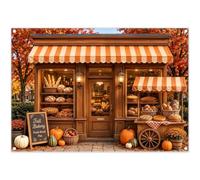Luminora 7x5ft Fall Bakery Shop Autumn Wooden Bakery Storefront Backdrop | Polyester Fabric, Tapestry, Pumpkins Bread Pie Maple Leaves Background, Birthday Family Party Supplies, Outdoor Photo Booth