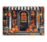 Luminora 7x5ft Fall Halloween Witch's Pumpkin Shop Backdrop Autumn Maple Leaves Gothic Door Pumpkin Lantern Background Holiday Decorations Party Photo Banner