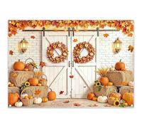 Luminora 7x5ft Fall Rustic White Barn Door Pumpkins Maple Leaves Backdrop | Polyester Fabric, Tapestry, Autumn Pattern, Kids Family Party Supplies, Banner Decorations, Outdoor Photo Booth