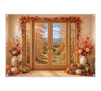 Luminora 7x5ft Fall Wooden Door Autumn Harvest Mountain Scenery Backdrop