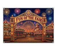 Luminora 7x5ft Fun Of The Fair Carnival Night Park Fireworks Backdrop | Polyester Fabric, Playground Carousel Background, Birthday Revelry Circus Theme Party Supplies, Outdoor Photo Booth