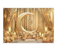 Luminora 7x5ft Golden Eid Ramadan Mubarak Photography Backdrop Floral Moon Stars Lantern Background Kids Adults Party Decoration Festival Photo Banner Booth