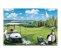 Luminora 7x5ft Golf Course Backdrop Woodland Green Grass Lake Blue Sky White Clouds Golf Cart Flagstick Background Birthday Party Decorations Photo Banner