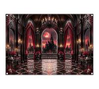 Luminora 7x5ft Gothic Castle Ballroom Backdrop Red Blood Moon Background