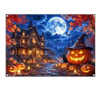 Luminora 7x5ft Halloween Castle Backdrop Moon Autumn Pumpkin Background