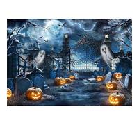 Luminora 7x5ft Halloween Cemetery Backdrop Ghost Pumpkin Cross Candle Bat Moon Lightning Night Background Terror Trick or Treat Decor Photo Banner Props