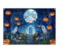 Luminora 7x5ft Halloween Ghosts Dark Moon Night Trees Pumpkins Backdrop