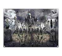 Luminora 7x5ft Halloween Horror Night Graveyard Zombie Backdrop | Polyester Fabric, Tapestry, Bats Skeleton Raven Pattern, Kids Family Party Supplies, Banner Decorations, Outdoor Photo Booth