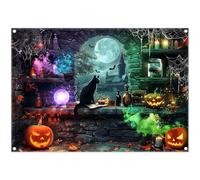 Luminora 7x5ft Halloween Magic Witch Scary Castle Moon Night Backdrop | Polyester Fabric, Pumpkin Lantern Potions Pattern, Kids Holiday Party Supplies, Banner Decorations, Outdoor Photo Booth