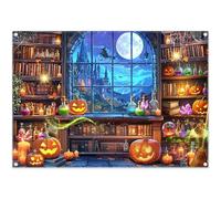 Luminora 7x5ft Halloween Moon Night Magic Room Bookshelf Backdrop Window Potion Pumpkin Lantern Castle Background Witch Kid Party Decor Photo Banner Props