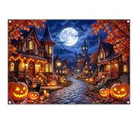Luminora 7x5ft Halloween Village Lantern Moon Haunted Town path Backdrop