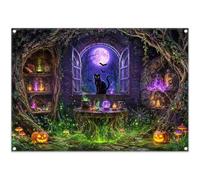 Luminora 7x5ft Halloween Witch Moon Night Black Cat Pumpkin Backdrop | Polyester Fabric, Tapestry, Photography Background, Kids Family Party Supplies, Banner Decoration, Outdoor Photo Booth