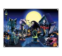 Luminora 7x5ft Nightmare Theme Polyester Backdrop Pumpkin Moon Town Background Halloween Christmas Decoration Kids Birthday Party Photo Banner